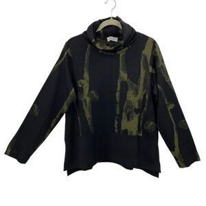 Terra SJ Apparel Cowl Neck Tunic size XL Black Green Knit Long Sleeve Pockets
